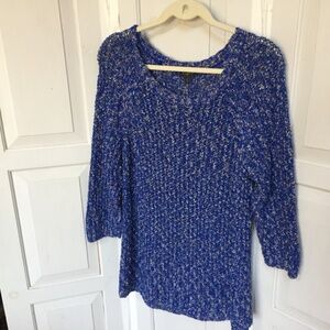 Talbots Plus Blue and White Crew Neck Sweater